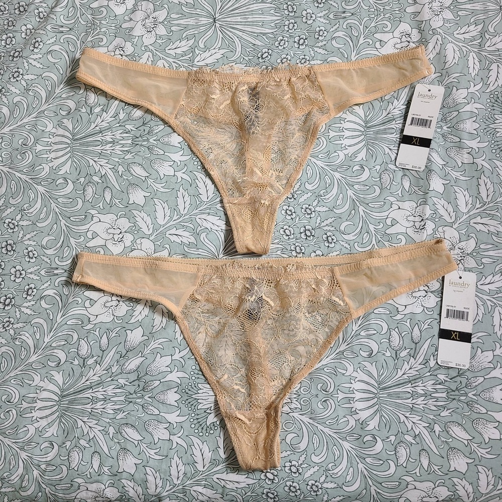Laundry by Shelli Segal Nude Lace Mesh‎ Thong 2pk XL NWT Womens Panties